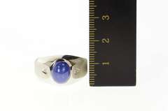 14K White Gold Blue Syn. Star Sapphire Diamond Men's Ring