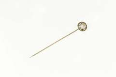 14K White Gold Ornate Floral Trim Pearl Classic Stick Pin