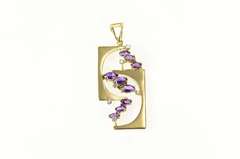 14K Yellow Gold Ornate Amethyst Diamond Geometric Pendant