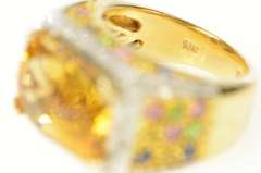 14K Yellow Gold Emerald Citrine Diamond Sapphire Cocktail Ring