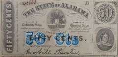 January 1st 1863 The State Of Alabama 50 Cents, Circulated.