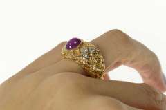 14K Yellow Gold 1940's Lindy Star Ruby Diamond Woven Ring