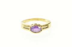 14K Yellow Gold Oval Amethyst Diamond Channel Accent Ring