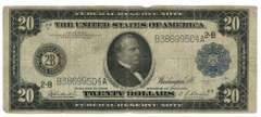 Scarce 1914 Series Large Size $20 Federal Reserve Note (2-B)
