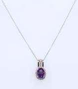 Elegant White Gold Amethyst and Diamond Halo Pendant on Chain