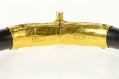 18K Yellow Gold Victorian Chinese Black Onyx Etched Bangle Bracelet