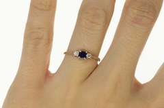 14K White Gold Princess Sapphire Diamond Engagement Ring
