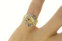 14K Yellow Gold Diamond Round Belt Buckle Statement Ring