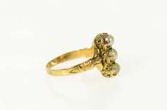 18K Yellow Gold Ornate Victorian Pearl Filigree Engagement Ring