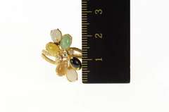 14K Yellow Gold Multi Colored Jade Diamond Cluster Bypass Ring