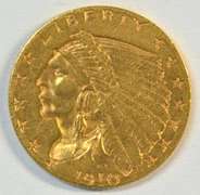 Upper end 1910 US $2.50 Indian Gold Piece. Nice