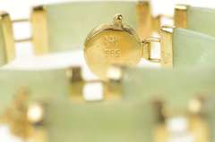 14K Yellow Gold Carved Jade Bar Link Chinese Happiness Bracelet