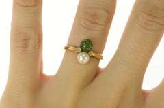14K Yellow Gold Pearl Jadeite CZ Accent Statement Ring