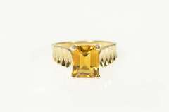 14K Yellow Gold Emerald Citrine Solitaire Retro Statement Ring