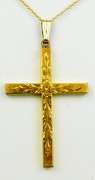 Beautiful Vintage Large Engraved Gold Filled Cross & Chain