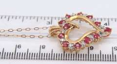 Charming Yellow Gold Ruby & Diamond Open Heart Necklace
