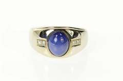 14K White Gold Retro Syn. Blue Star Sapphire Diamond Ring