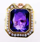 Exquisite Antique 14K Amethyst & Seed Pearls Ring, 6