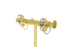 14K Yellow Gold 1940's Blue Topaz Flower Blossom Dangle Earrings