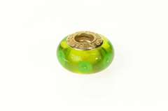 14K Yellow Gold Pandora Green Mystic Murano Glass Bead Charm/Pendant