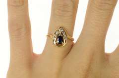 14K Yellow Gold Pear Sapphire Diamond Accent Cluster Ring