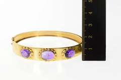 18K Yellow Gold Oval Amethyst Ornate Retro Bangle Bracelet