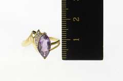 10K Yellow Gold Marquise Amethyst Diamond Accent Bypass Ring