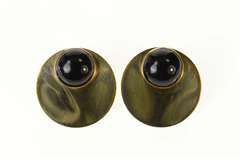 Gold Filled Retro Black Onyx Geometric Round Statement Earrings