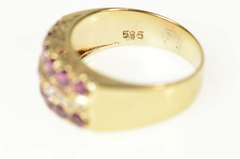 14K Yellow Gold Ornate Ruby Diamond Filigree Band Ring