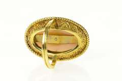 18K Yellow Gold Oval Coral Retro Cabochon Cocktail Ring