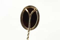 14K Yellow Gold Carved Black Agate Cameo Oval Ornate Stick Pin