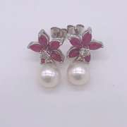 14kt Gold, Ruby, Diamond, & Pearl Earrings