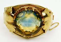 Vintage Signed Designer Bangle with Huge Glass Stone