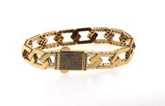 Contemporary 14k Gold Handmade Italian Curb Chain Bracelet studded with Cubic Zirconias