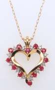 Charming Yellow Gold Ruby & Diamond Open Heart Necklace