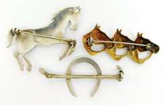 3 Vintage Sterling Equestrian Pins