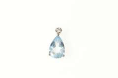 14K White Gold Pear Blue Topaz Diamond Accent Classic Pendant