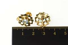 14K Yellow Gold 1940's Blue Topaz Flower Blossom Dangle Earrings