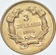1860 $3 Indian Princess Head Gold Three-Dollar Piece