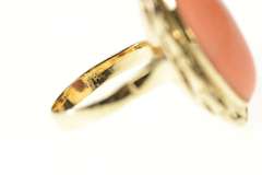14K Yellow Gold Victorian Ornate Coral Cabochon Cocktail Ring