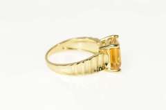 14K Yellow Gold Emerald Citrine Solitaire Retro Statement Ring