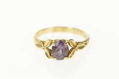 14K Yellow Gold Amethyst Oval Leaf Accent Statement Ring