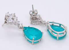 Sterling Silver Green and White Cubic Zirconia Dangle Earrings