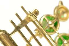 14K Yellow Gold 1960's Diamond Jade Ruby Fence Cats Pin/Brooch