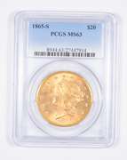 MS63 1865-S $20.00 Liberty Head Gold Double Eagle - Graded PCGS