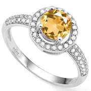 3/4 CT CITRINE & 2/5 CT CREATED WHITE SAPPHIRE 925 STERLING SILVER RING