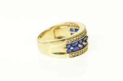14K Yellow Gold Diamond Syn.Sapphire Statement Band Ring