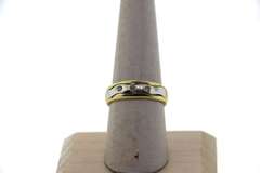 Masculine Three Stone Diamond Ring with 14 White and Yellow Gold