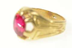 14K Yellow Gold 1930's Ornate Syn. Ruby Statement Ring