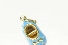 14K Yellow Gold Mary Jane Shoe Sky Blue Polka Dot Enamel Pendant